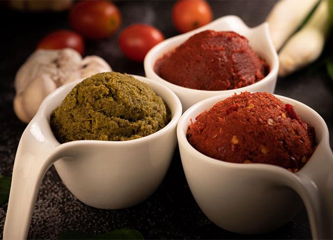 Three bowls of cooking pastes in Kitchen