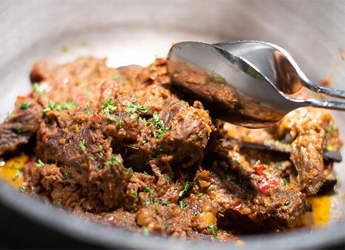 rendang dish in steel pan
